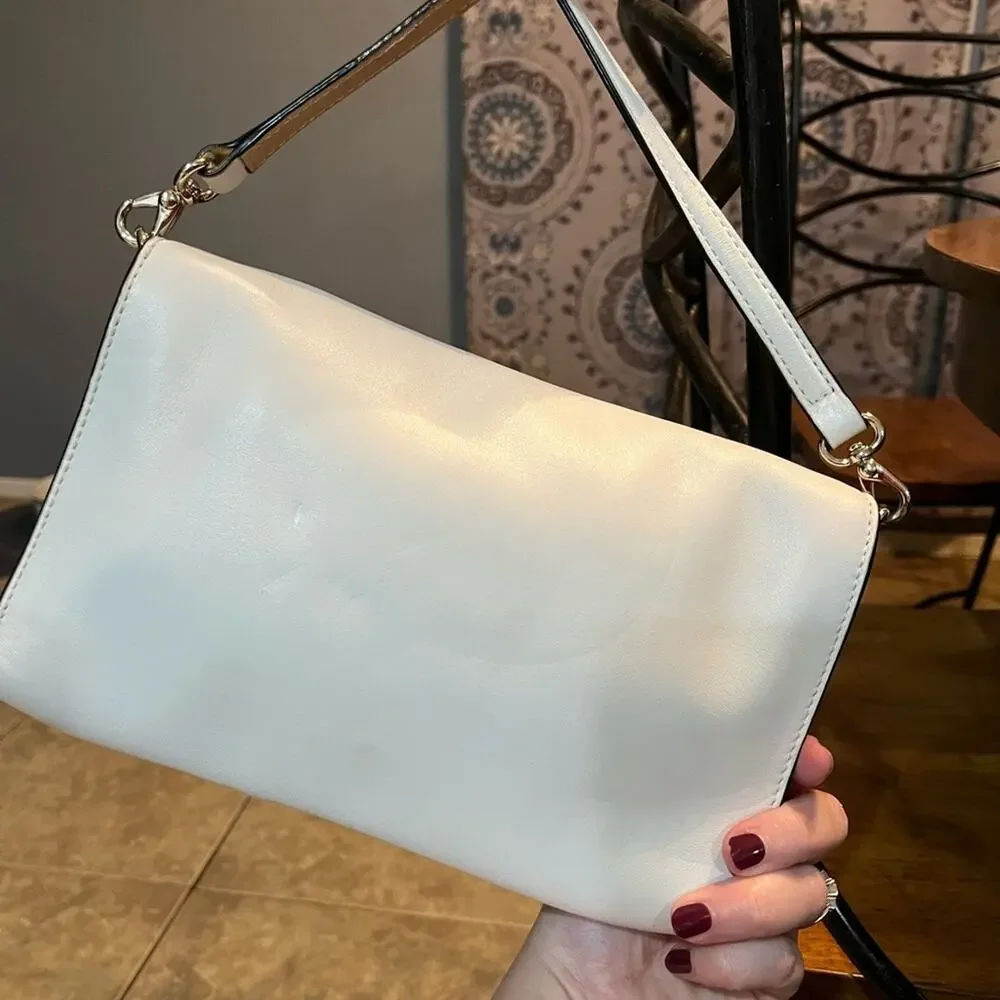 Kate Spade Hampton Road Juliana Turn Lock White Leather 2 Way Crossbody Clutch